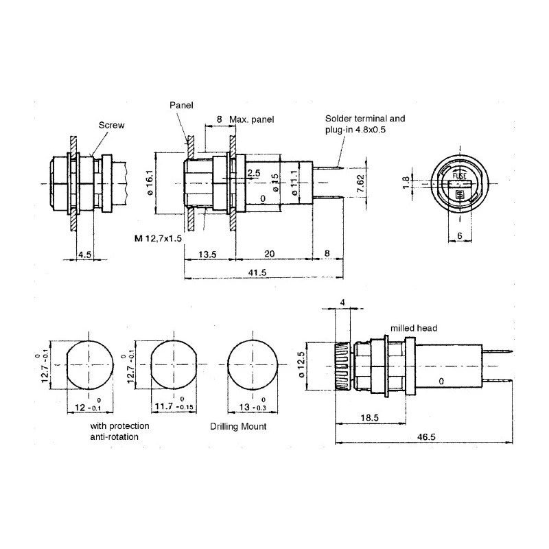 Schurter 16A Panel Mount Fuse Holder, 1P-Pole for 5 x 20 mm Fuse, 250V AC 3101.0020