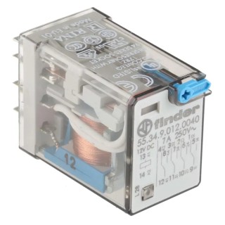 Finder Power Relay 12V DC Coil, 7A Switching Current, 4PDT Contact Configuration 55.34.9.012.0040