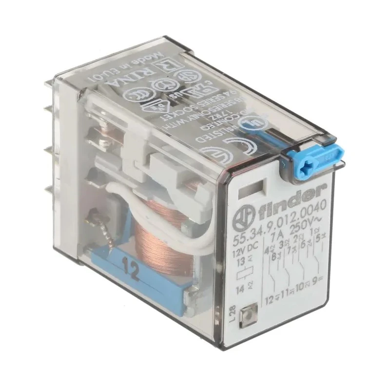 Finder Power Relay 12V DC Coil, 7A Switching Current, 4PDT Contact Configuration 55.34.9.012.0040