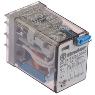 Finder Power Relay, 24V DC Coil, 7A Switching Current, 4PDT Contact Configuration 55.34.9.024.0040