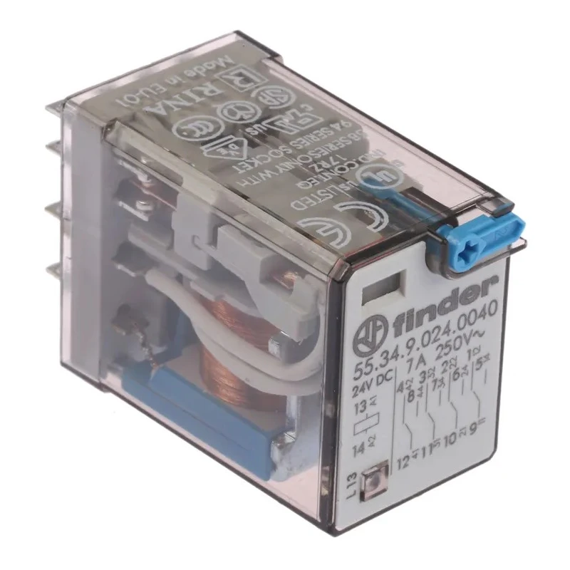 Finder Power Relay, 24V DC Coil, 7A Switching Current, 4PDT Contact Configuration 55.34.9.024.0040