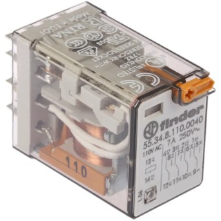 Finder Power Relay 110V AC Coil 7A Switching Current 4PDT Contact Configuration Model 55.34.8.110.0040