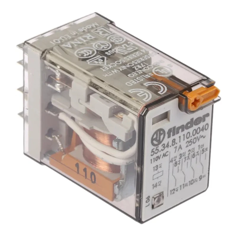 Finder Power Relay 110V AC Coil 7A Switching Current 4PDT Contact Configuration Model 55.34.8.110.0040
