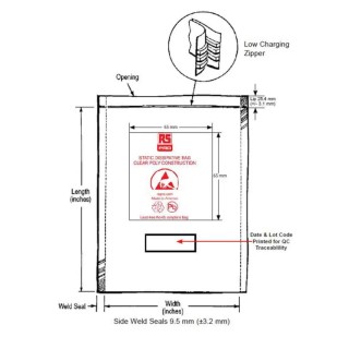 RS PRO Anti-Static Bag 76mm(W) x 127mm Clear Zipper Static Shielding Bag 190-8426