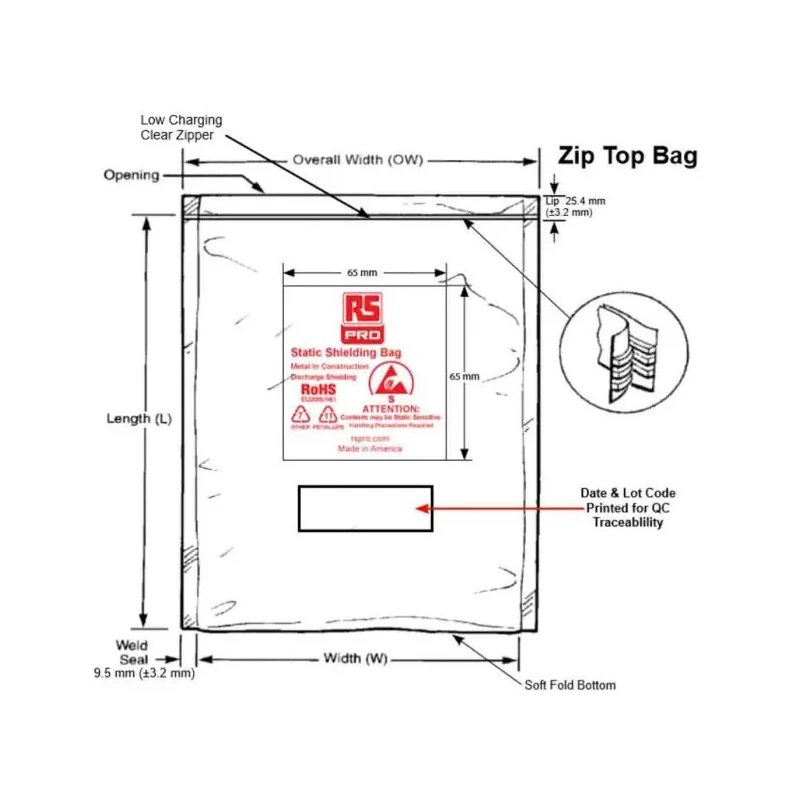RS PRO Anti-Static Bag 125mm Width x 200mm Height Black Zipper Static Shielding Bag 190-8432