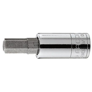 Facom 1/4 in Drive 6 mm 6 Point Square Socket, Bright Chrome with Phosphate Finish, Chrome Vanadium Steel, 37mm Overall RT.6