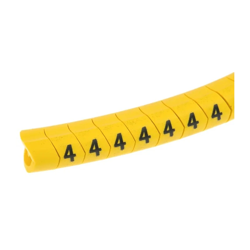 HellermannTyton Helagrip Slide-On Cable Marker, Pre-Printed Black '4', Yellow Marker, Fits 4 mm to 9 mm Cable 901-10309