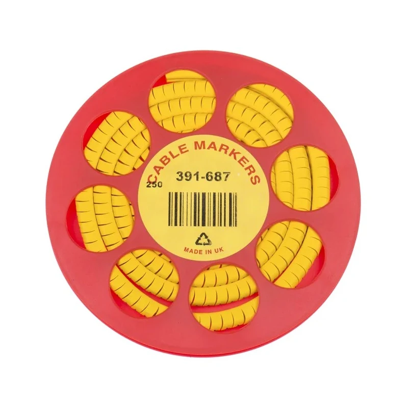 HellermannTyton Helagrip Slide-On Cable Marker, Pre-Printed Black '4', Yellow Marker, Fits 4 mm to 9 mm Cable 901-10309
