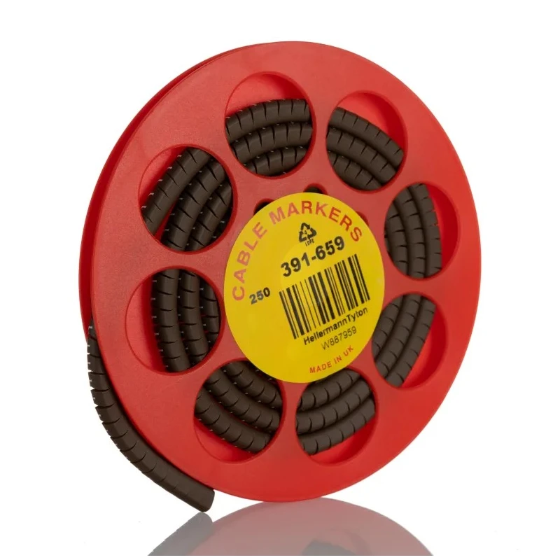 HellermannTyton Helagrip Slide-On Pre-Printed Cable Marker, White Legend "1", Brown PVC, 4-9 mm Cable Diameter, 901-10306