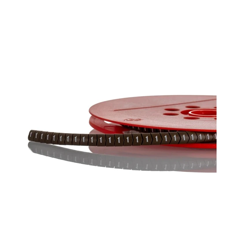 HellermannTyton Helagrip Slide-On Pre-Printed Cable Marker, White Legend "1", Brown PVC, 4-9 mm Cable Diameter, 901-10306