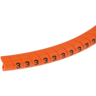 HellermannTyton Helagrip Slide-On Cable Marker, Black Legend, Pre-Printed "3", 4 mm to 9 mm Cable Diameter, Orange 901-10308