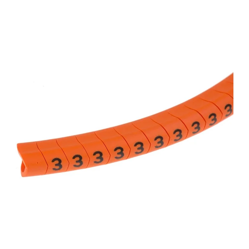 HellermannTyton Helagrip Slide-On Cable Marker, Black Legend, Pre-Printed "3", 4 mm to 9 mm Cable Diameter, Orange 901-10308