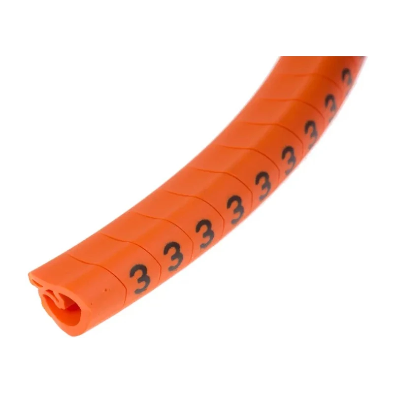 HellermannTyton Helagrip Slide-On Cable Marker, Black Legend, Pre-Printed "3", 4 mm to 9 mm Cable Diameter, Orange 901-10308