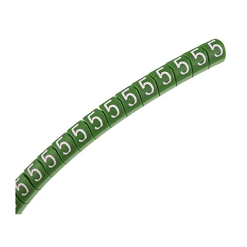 HellermannTyton Helagrip Slide-On Cable Marker Pre-Printed Legend 5, Green Marker, White Legend, Fits 4-9 mm 901-10310