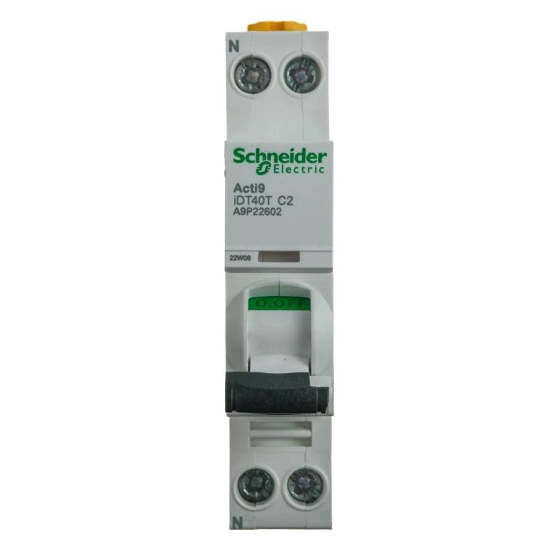 Schneider Electric Acti9 iDT40T Miniature Circuit Breaker, 1-Pole, 2A Current, Type C, 230V AC, 6kA Breaking A9P22602