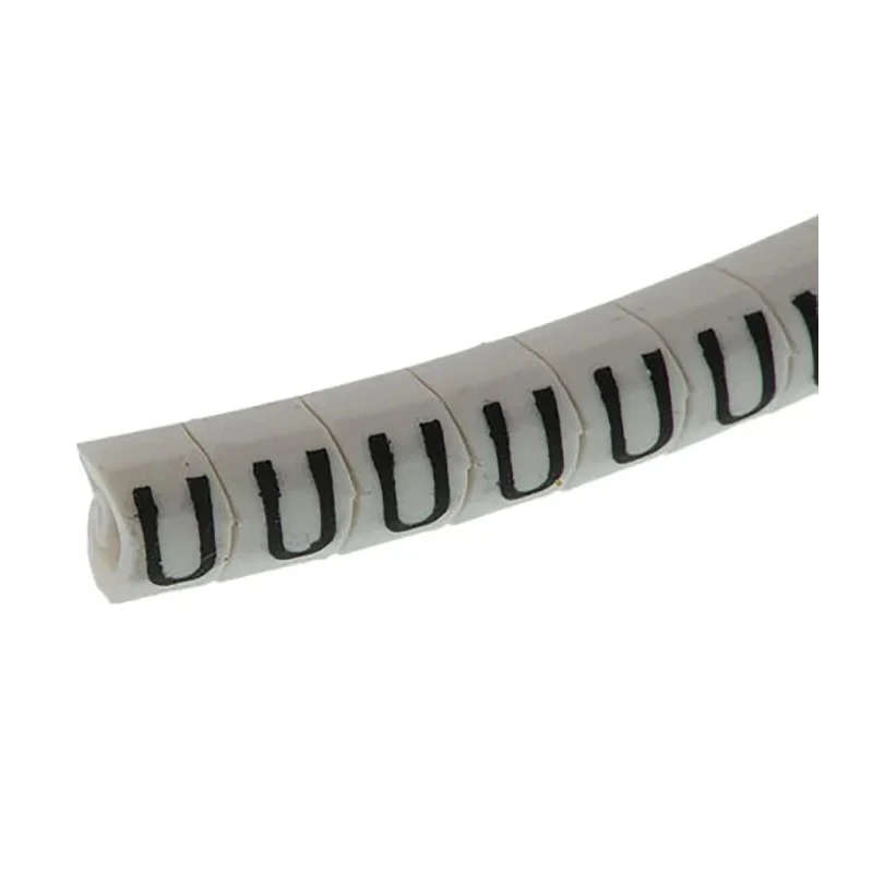 HellermannTyton Helagrip Slide-On Pre-Printed Cable Marker, Black Legend "U", 4 mm to 9 mm Cable Diameter, White 901-10318