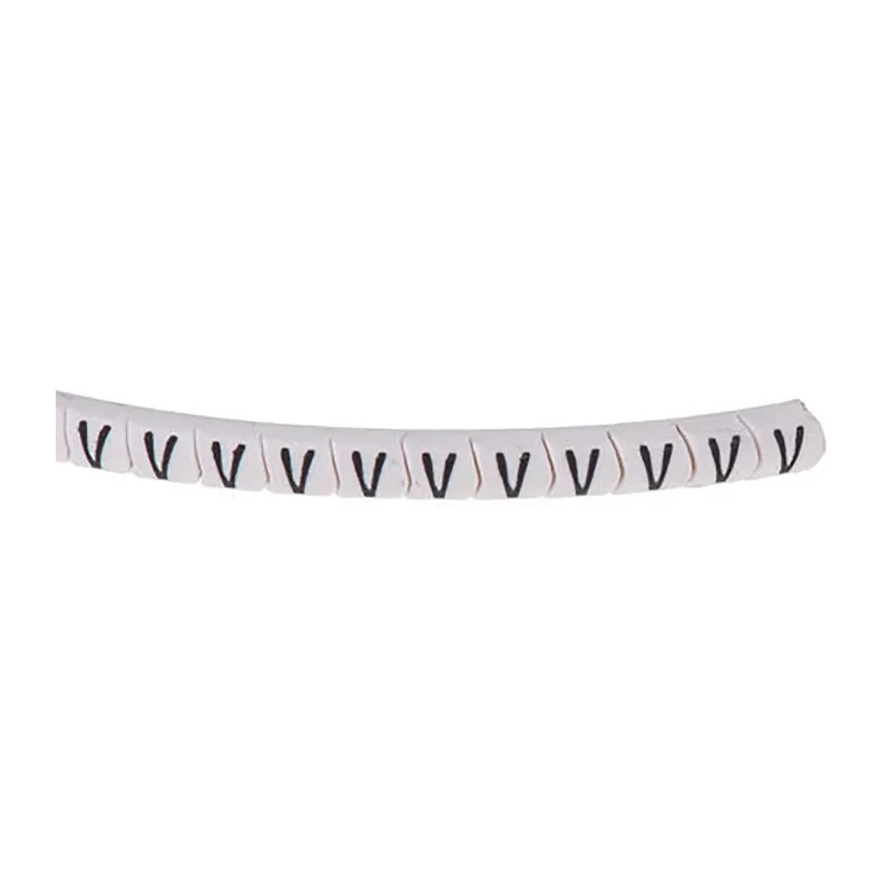 HellermannTyton Helagrip Slide-On Pre-Printed Cable Marker, Black Legend 'V', 4 mm - 9 mm Cable Diameter, White 901-10319
