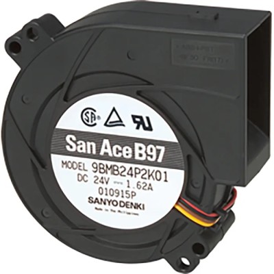 Sanyo Denki San Ace B97 Series Centrifugal Blower Fan, 24V DC, 47.3 CFM Air Flow, 5750 RPM, 97mm x 97mm x 33mm 9BMB24P2G01