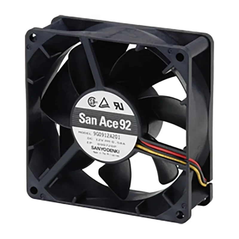 Sanyo Denki 9G Series Axial Fan, 12V DC, 120.1 m³/h Air Flow, 4.56 W Power, 380 mA Current, 92 mm Frame 9G0912S201