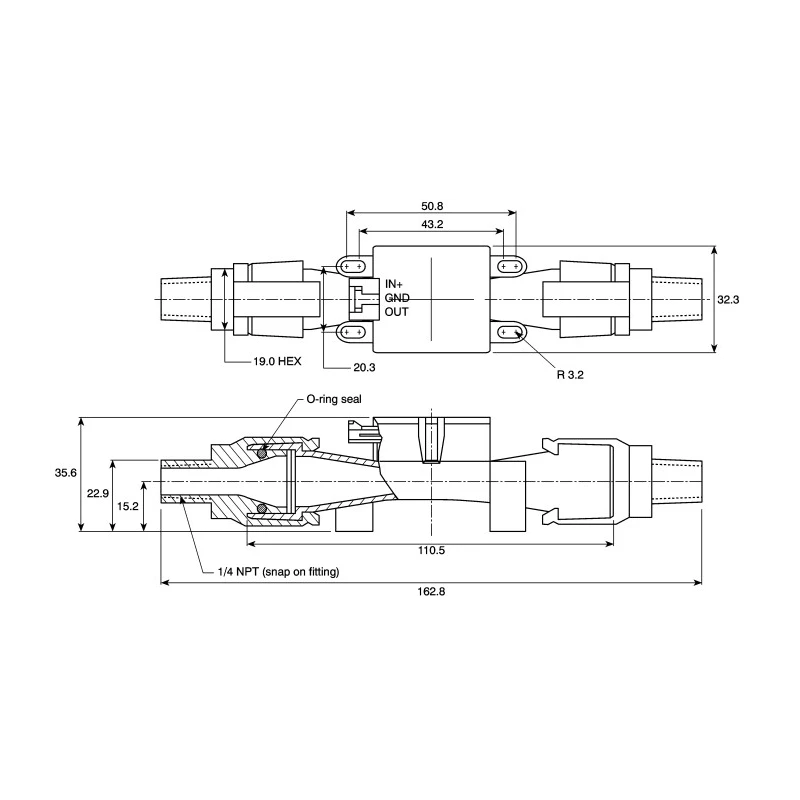 Honeywell Technologies Amplified Airflow Sensor for Dry Gas 0L/min to 20L/min, Plastic Housing, 15V Supply AWM5000