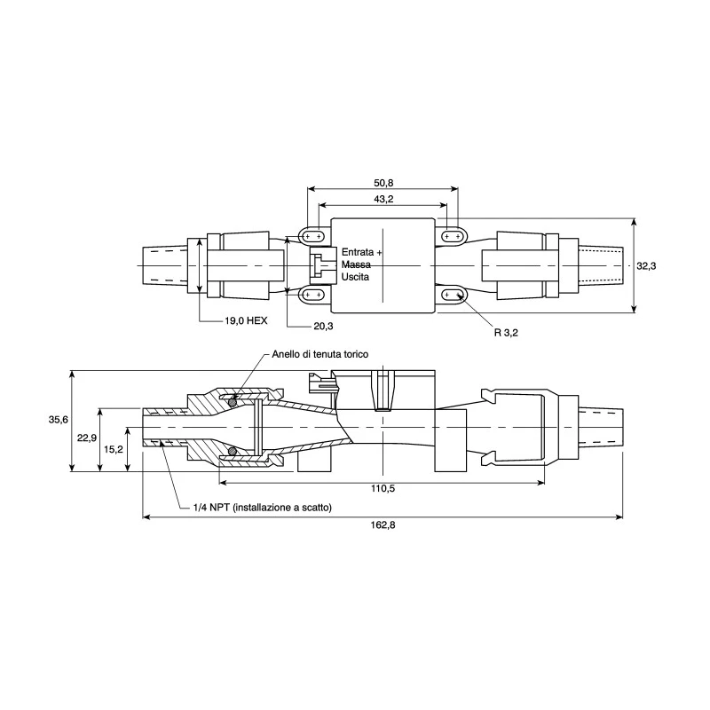 Honeywell Technologies Amplified Airflow Sensor for Dry Gas 0L/min to 20L/min, Plastic Housing, 15V Supply AWM5000