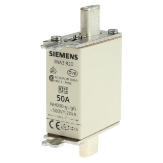 Siemens 50A NH Fuse NH000 500V AC High Rupture Capacity gG Blade Tag Type 