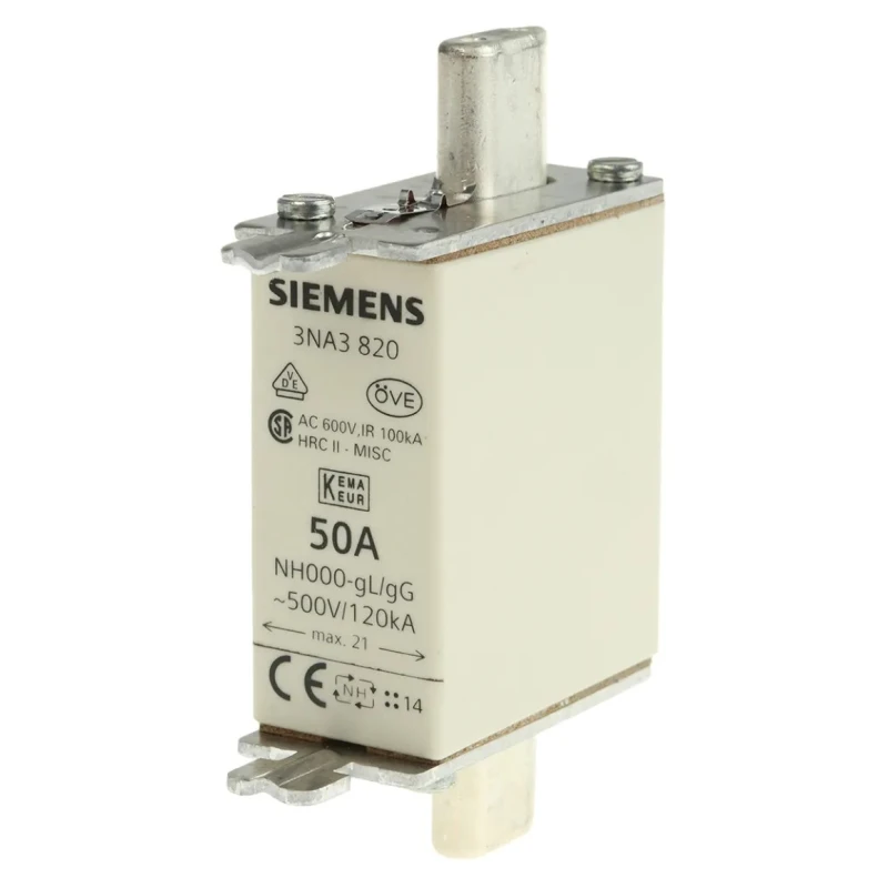 Siemens 50A NH Fuse NH000 500V AC High Rupture Capacity gG Blade Tag Type 