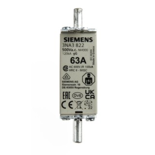 Siemens NH Fuse 63A NH000 500V AC High Rupture Capacity gG Blade Tag Fuse 