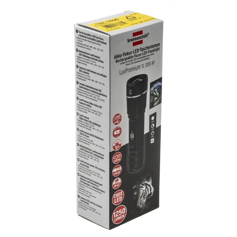 brennenstuhl Rechargeable LED Torch Black Aluminium Housing 1250 lm USB 1178600800