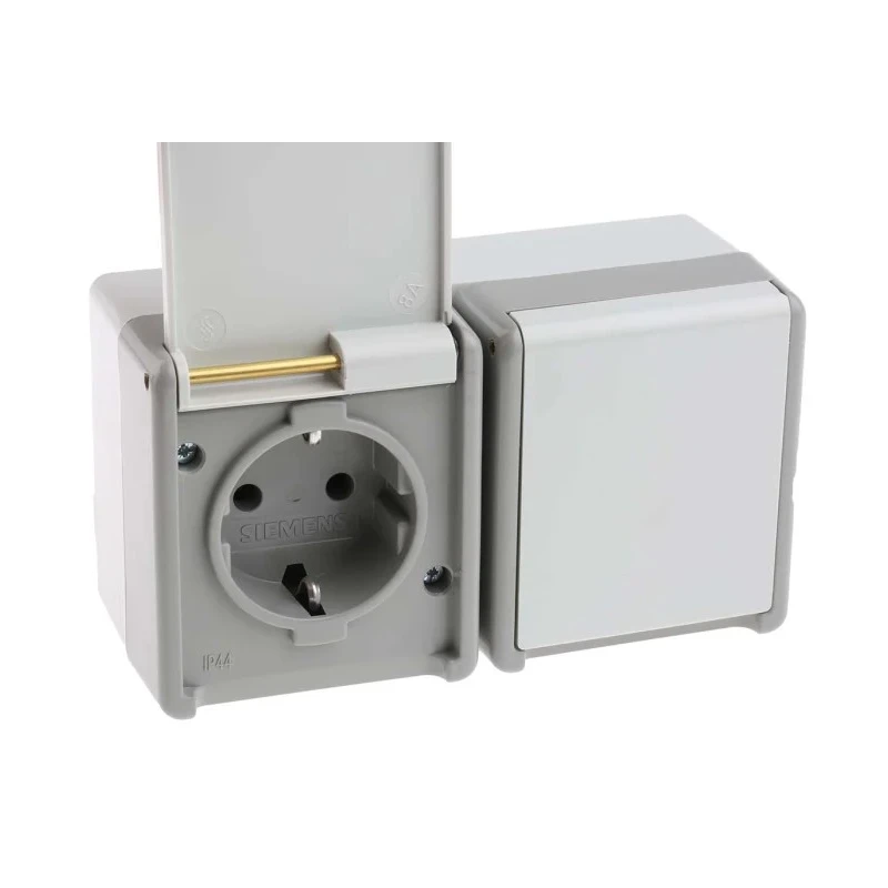 Siemens Outdoor 16A Grey 2 Gang Plug Socket DELTA Series Type F Surface Mount 250V 5UB4722