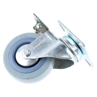 Guitel Hervieu Braked Swivel Castor, 60 kg Load Capacity, 75 mm Rubber Wheel, Pressed Steel Frame 366727