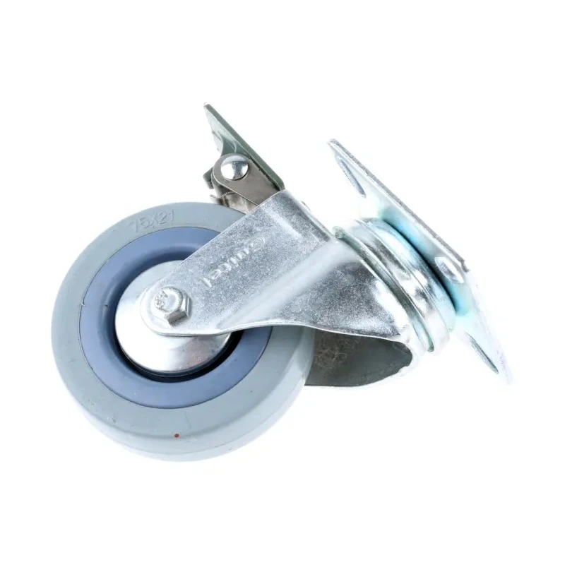 Guitel Hervieu Braked Swivel Castor, 60 kg Load Capacity, 75 mm Rubber Wheel, Pressed Steel Frame 366727