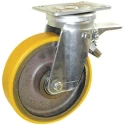 Guitel Hervieu Braked Swivel Castor, 900 kg Capacity, 200 mm Wheel Diameter, Polyurethane Wheel, Bright Zinc Plated 14017954