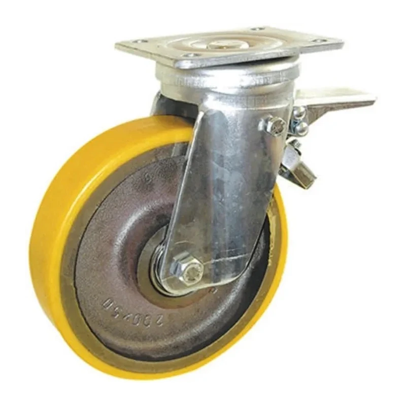 Guitel Hervieu Braked Swivel Castor, 900 kg Capacity, 200 mm Wheel Diameter, Polyurethane Wheel, Bright Zinc Plated 14017954