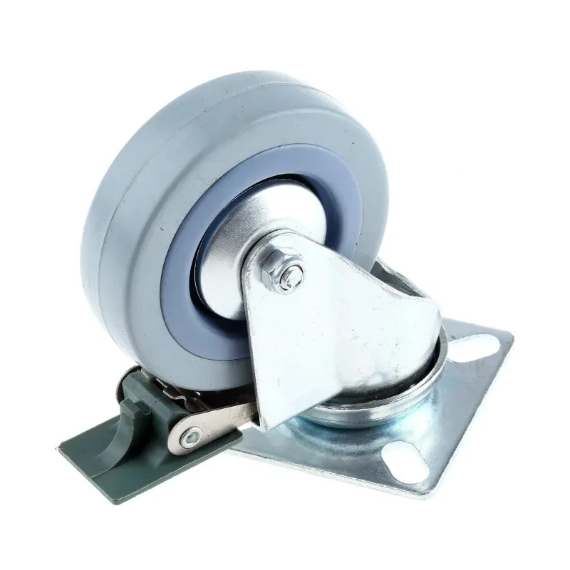 Guitel Hervieu Braked Swivel Castor, 60 kg Load Capacity, 75 mm Rubber Wheel, Pressed Steel Frame 366727