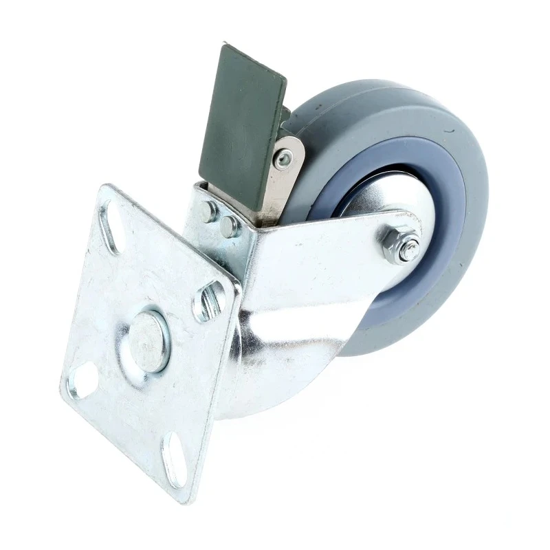 Guitel Hervieu Braked Swivel Castor, 60 kg Load Capacity, 75 mm Rubber Wheel, Pressed Steel Frame 366727