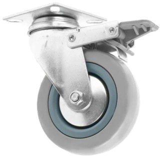 Guitel Hervieu Braked Swivel Castor with 70 kg Load Capacity, 100 mm Rubber Wheel, Pressed Steel Frame, Model 66827