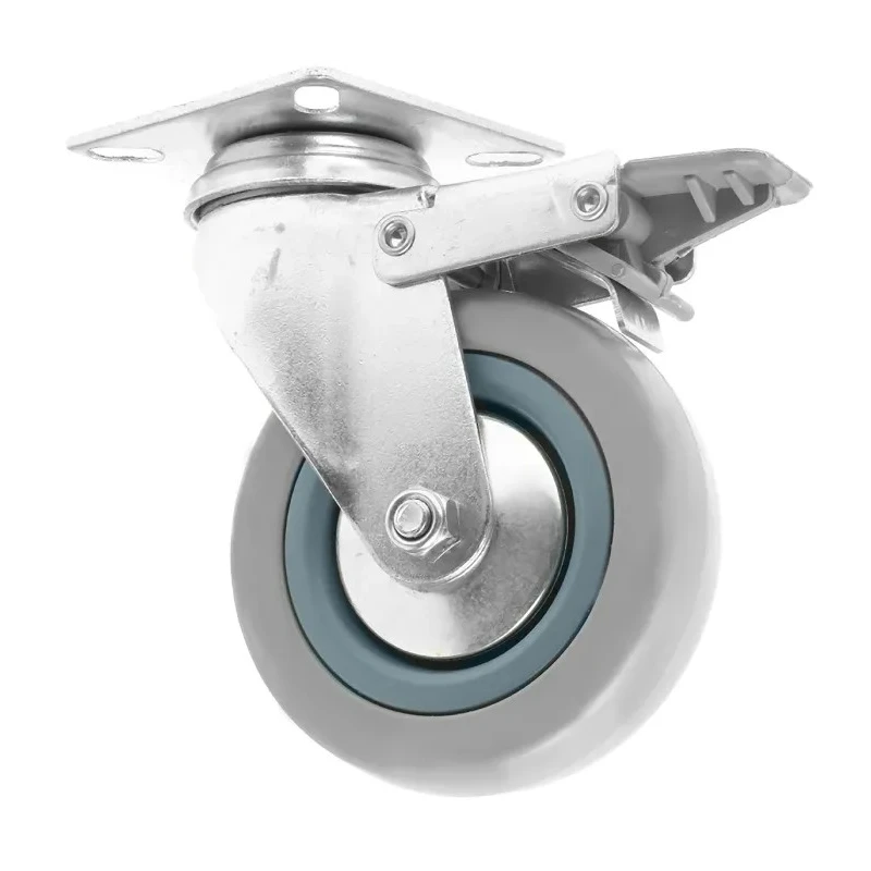 Guitel Hervieu Braked Swivel Castor with 70 kg Load Capacity, 100 mm Rubber Wheel, Pressed Steel Frame, Model 66827