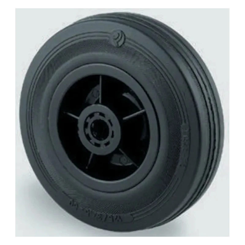 Guitel Hervieu Black Rubber Trolley Wheel 250mm Diameter 50mm Width Plain Bore 25mm Bore Diameter 150kg Load Capacity 399-852