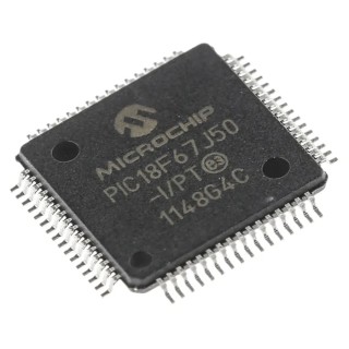 Microchip PIC18F 8-Bit PIC Microcontroller 128kB FLASH 48 MHz 64-Pin TQFP PIC18F67J50-I/PT