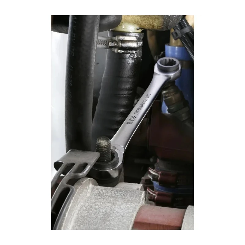 Facom 2-Piece 4-in-1 Double Box-End Ratchet Spanner Set, 8 to 19 mm, Steel, Satin Chrome Finish 64C.J2PB