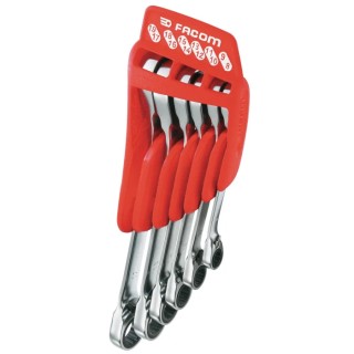 Facom 6-Piece Metric 15° Hinged Ratchet Combination Spanner Set 8 x 9 to 17 x 19 mm 65.JP6PF