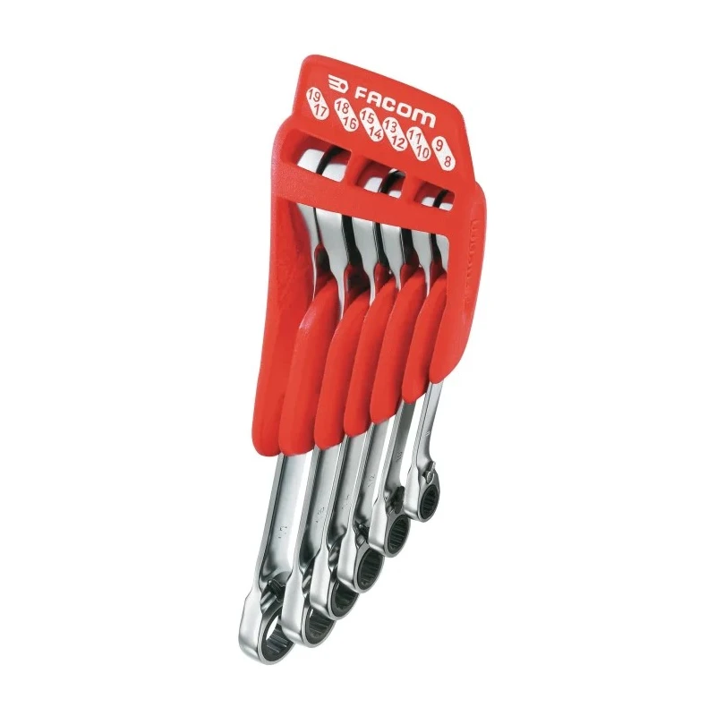 Facom 6-Piece Metric 15° Hinged Ratchet Combination Spanner Set 8 x 9 to 17 x 19 mm 65.JP6PF