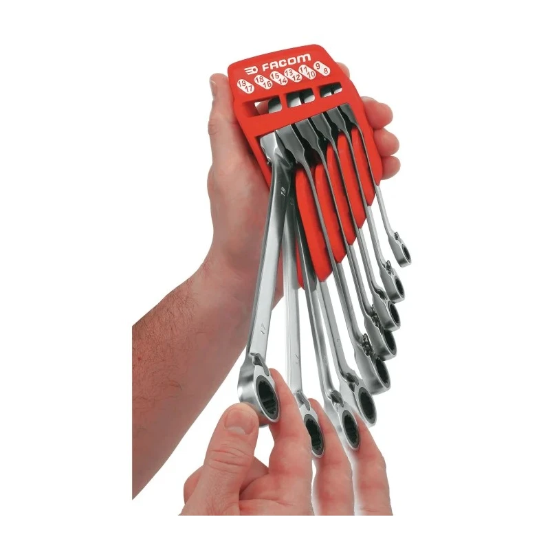 Facom 6-Piece Metric 15° Hinged Ratchet Combination Spanner Set 8 x 9 to 17 x 19 mm 65.JP6PF