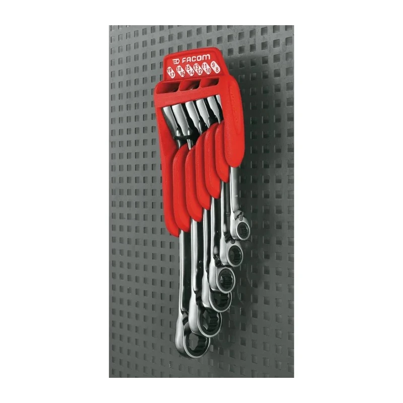 Facom 6-Piece Metric 15° Hinged Ratchet Combination Spanner Set 8 x 9 to 17 x 19 mm 65.JP6PF