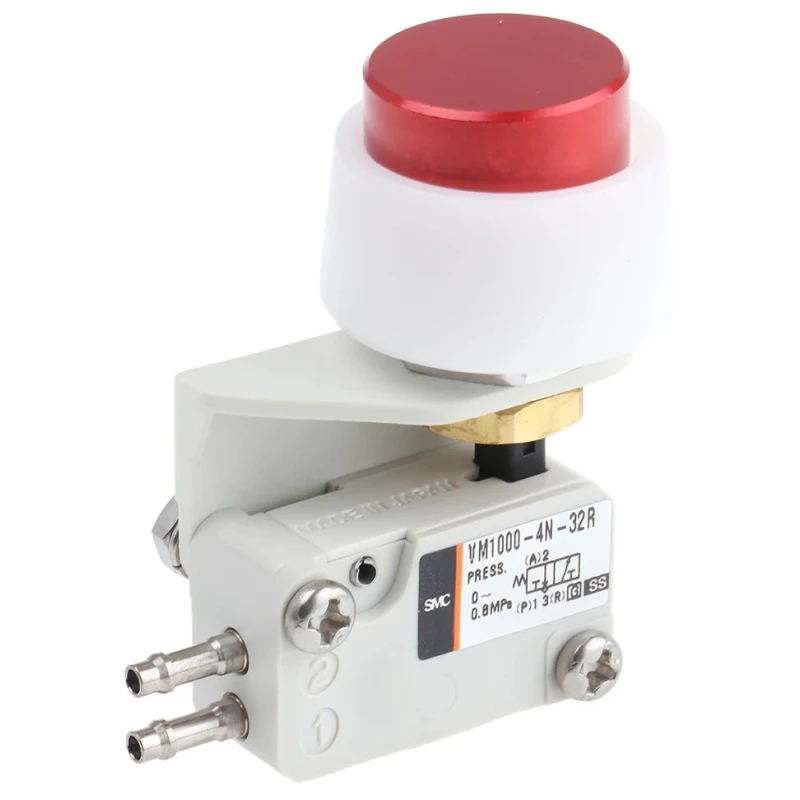 SMC Push Button Pneumatic Manual Control Valve VM1000 Series III B, 3-Port, 3/2 Function, Red Control Button 