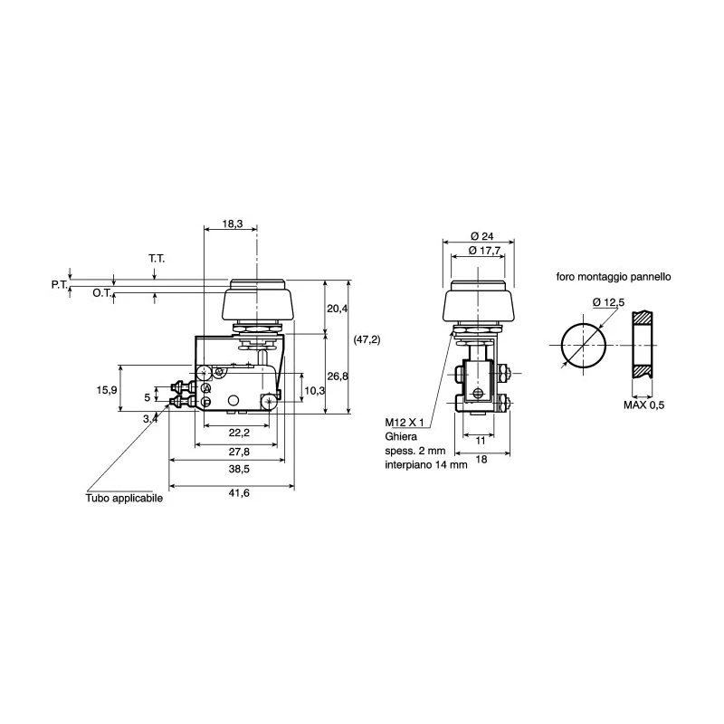 SMC Push Button Pneumatic Manual Control Valve VM1000 Series III B, 3-Port, 3/2 Function, Red Control Button 