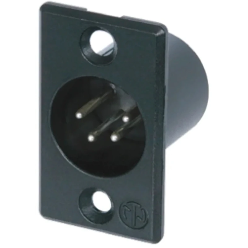 Neutrik Panel XLR Connector, Straight, 50V, 10A, Male, 4 Contacts, Silver over Nickel Plating NC4MP-BAG