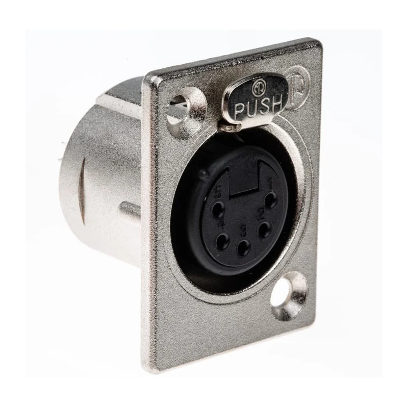RS PRO Panel XLR Connector, Straight, 50V 7.5A Female, 5 Contacts, Silver over Nickel Plating NC5FP-1