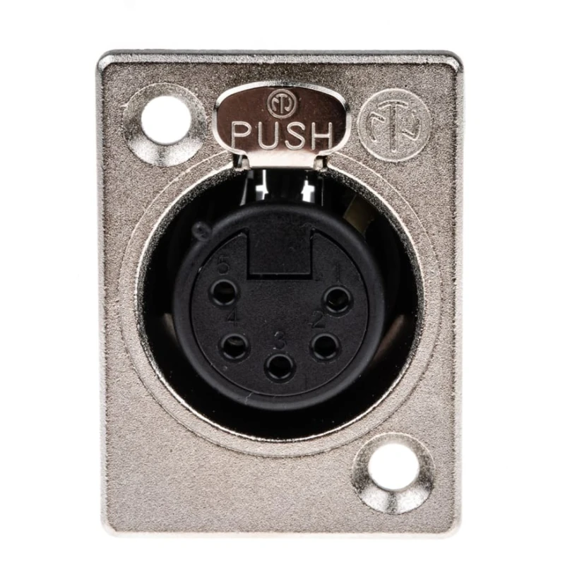 RS PRO Panel XLR Connector, Straight, 50V 7.5A Female, 5 Contacts, Silver over Nickel Plating NC5FP-1
